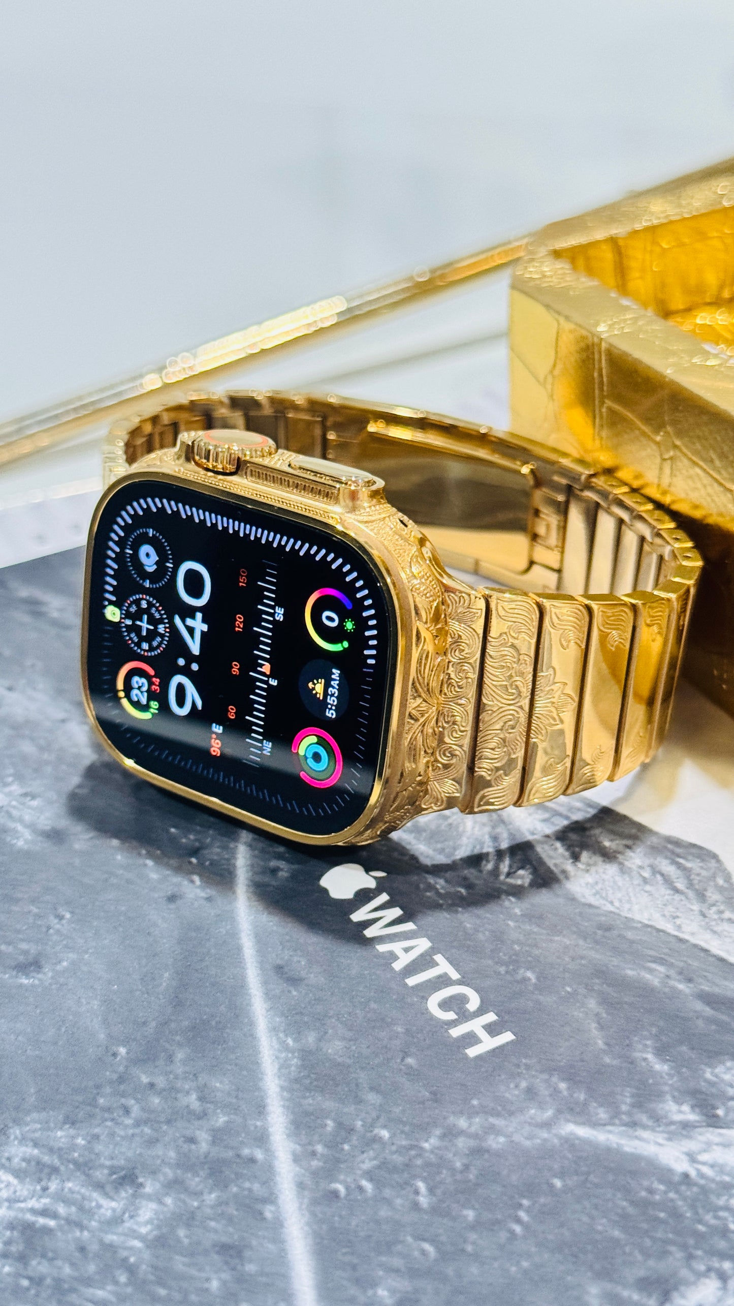 Custom 24k Gold Engraved 49mm Apple Watch ULTRA 2 24k Gold Engraved Link Band