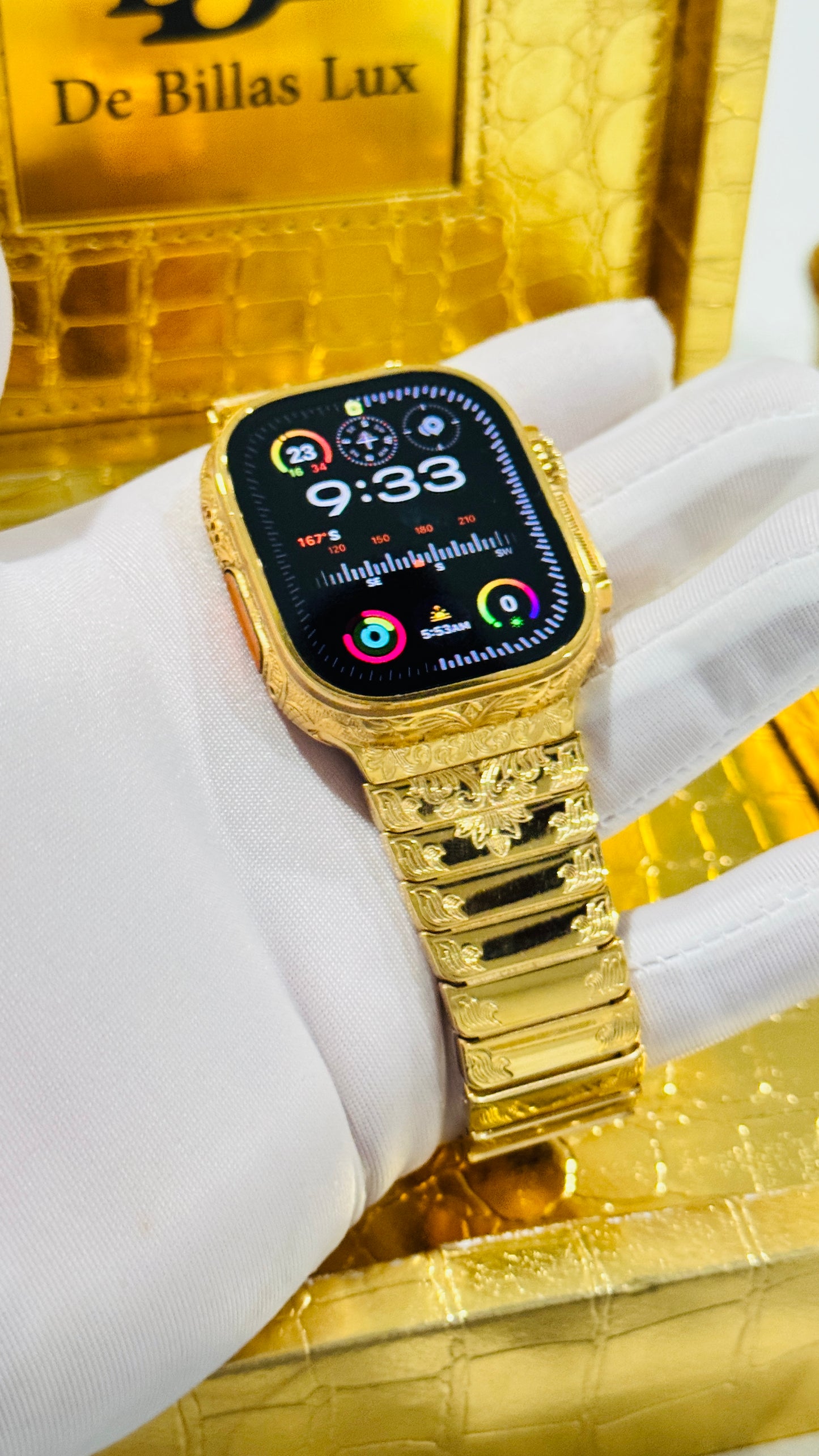 Custom 24k Gold Engraved 49mm Apple Watch ULTRA 2 24k Gold Engraved Link Band