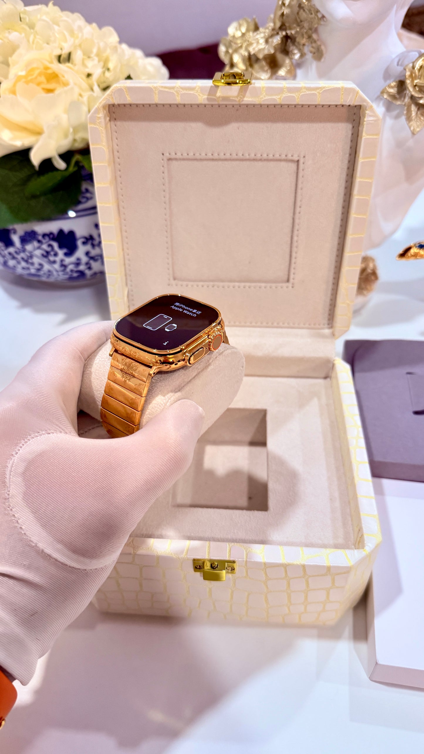 Apple Watch Ultra 3 Custom 24K Gold Polished Engraved Edition with Matching Gold Bracelet