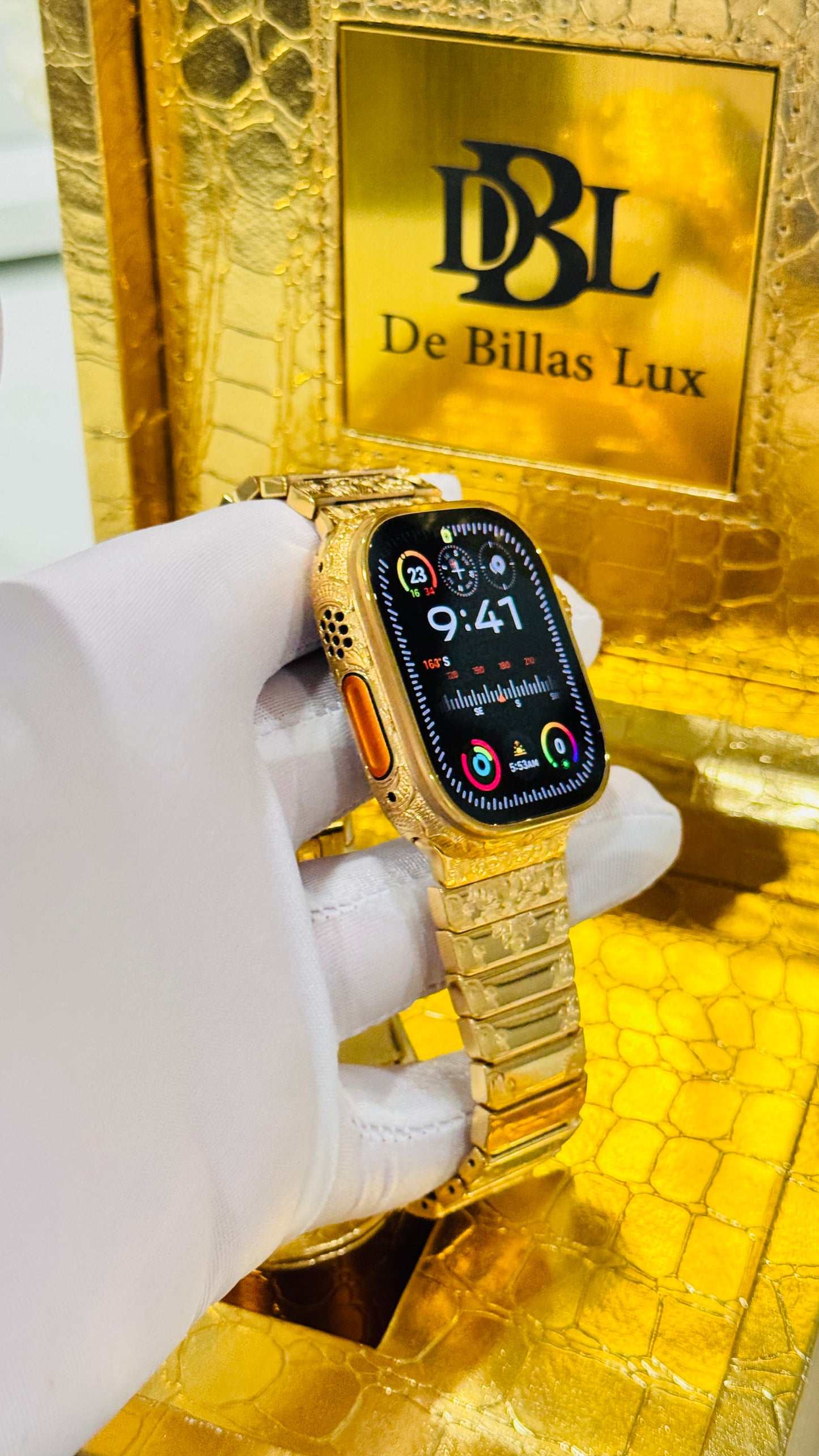 Custom 24k Gold Engraved 49mm Apple Watch ULTRA 2 24k Gold Engraved Link Band