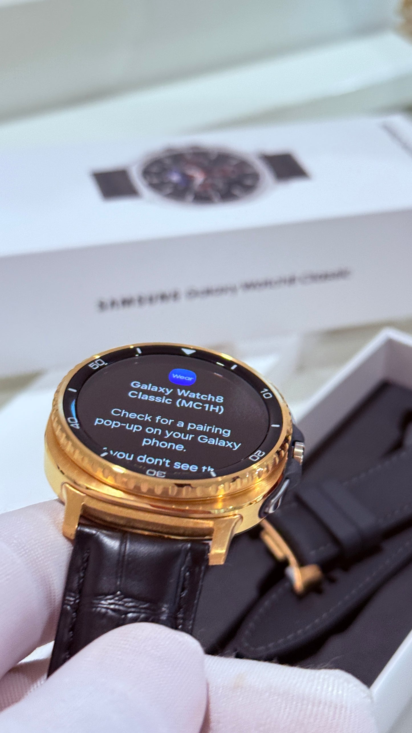 Custom 24k Gold Plated 46mm Samsung Galaxy Watch 8 Classic Black Leather 2 Bands