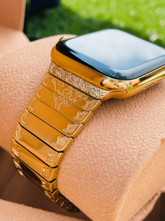 Custom 24K Gold 45mm Apple Watch Series 9 with Engraved and Gold Plated Link Band
