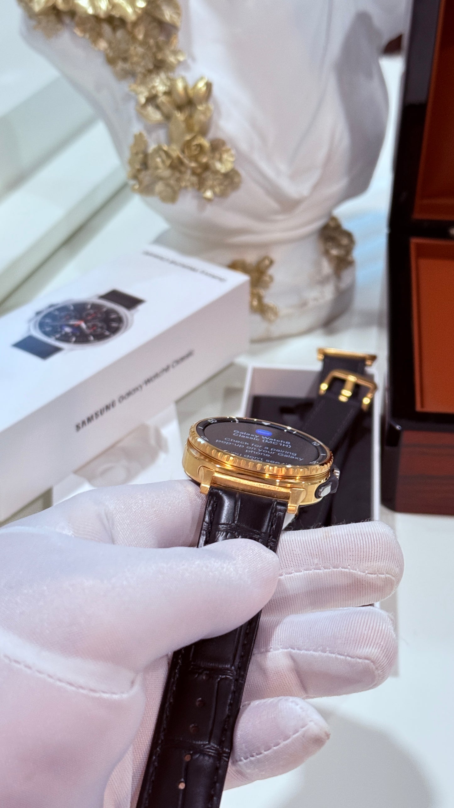Custom 24k Gold Plated 46mm Samsung Galaxy Watch 8 Classic Black Leather 2 Bands