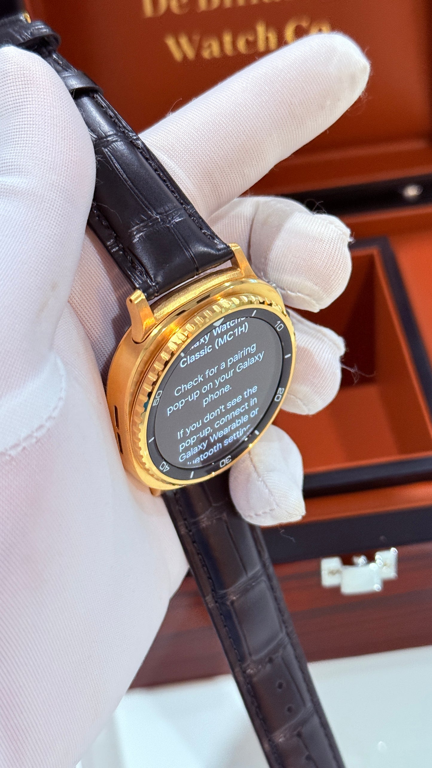 Custom 24k Gold Plated 46mm Samsung Galaxy Watch 8 Classic Black Leather 2 Bands