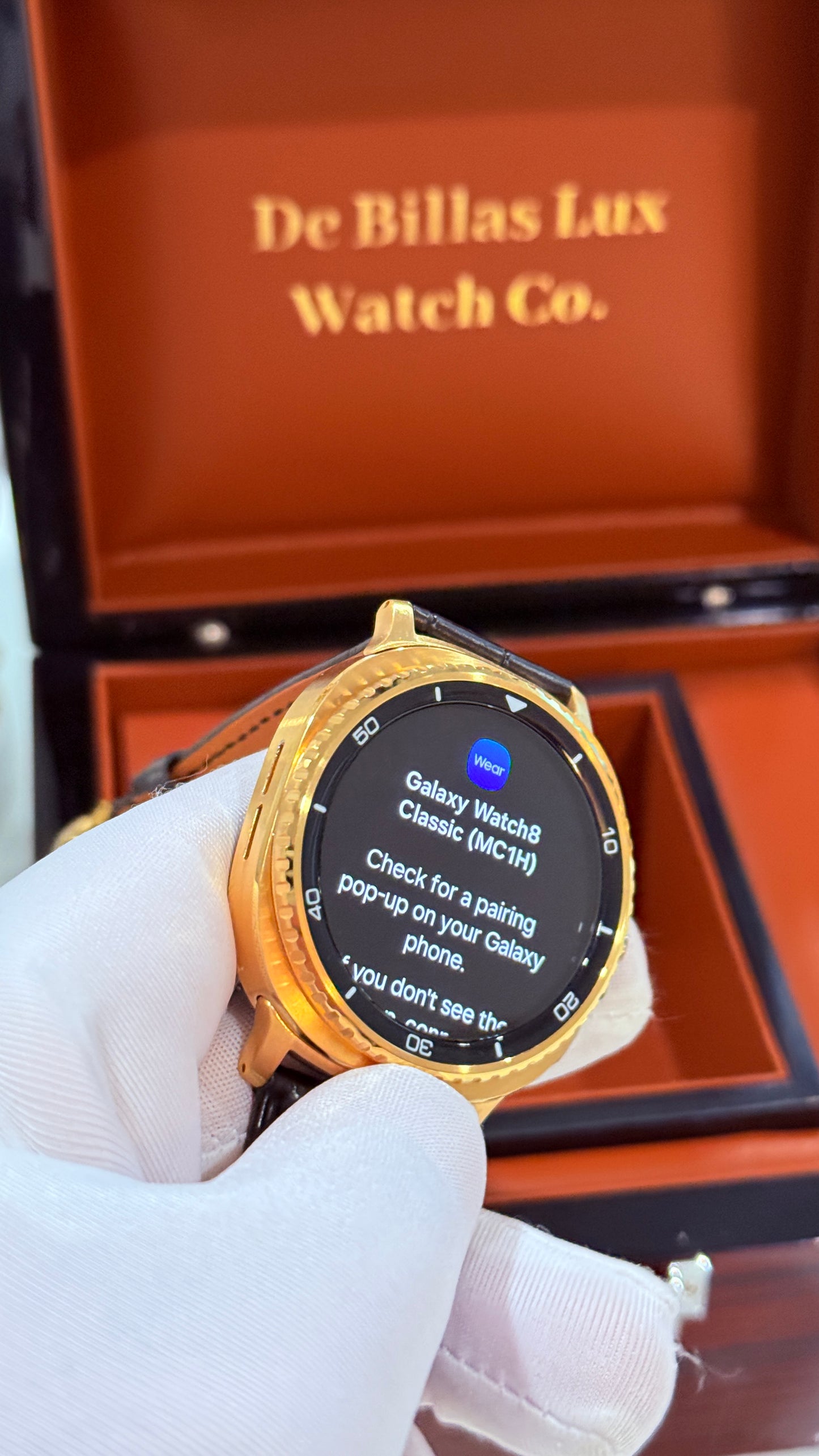 Custom 24k Gold Plated 46mm Samsung Galaxy Watch 8 Classic Black Leather 2 Bands