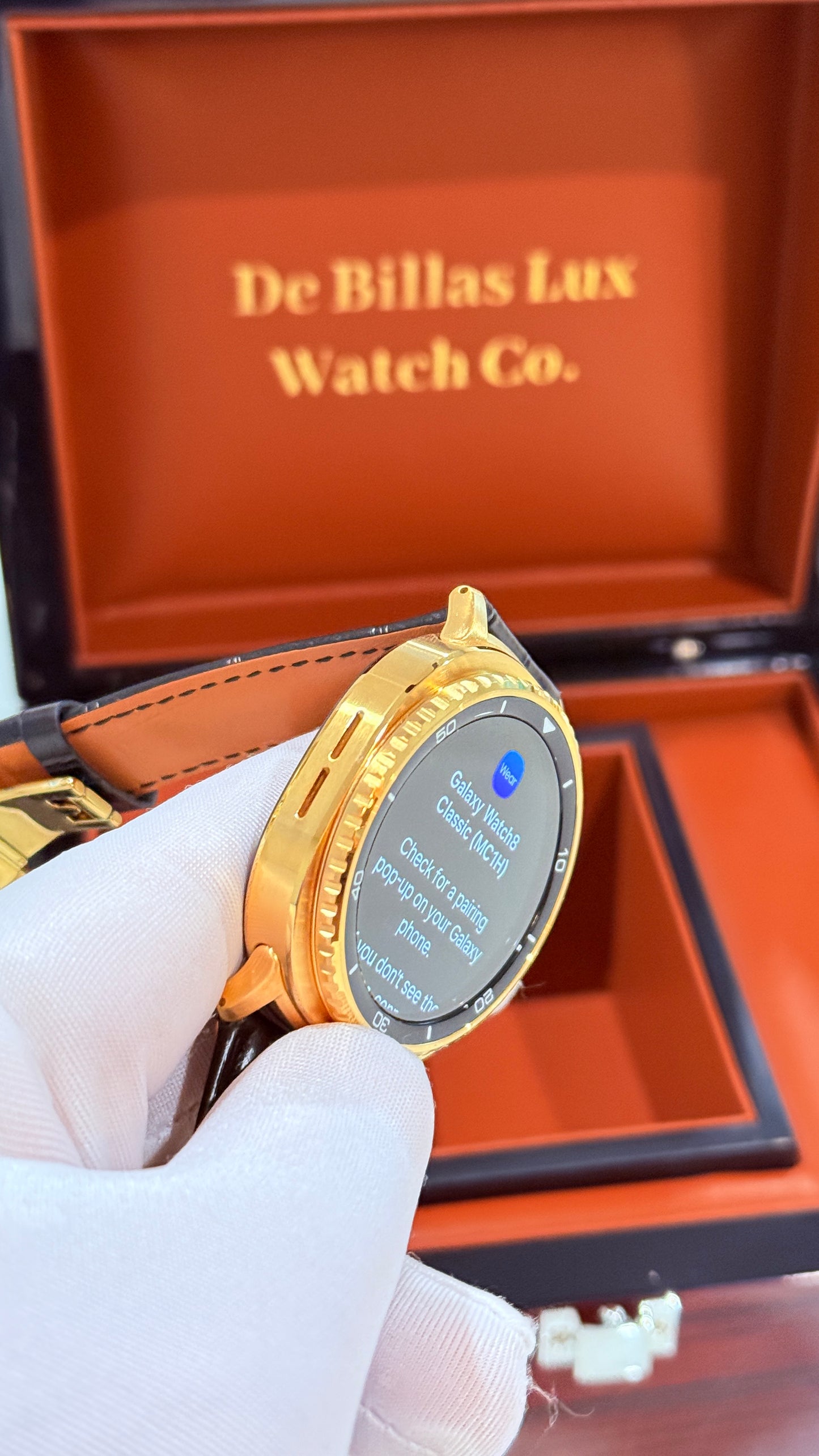 Custom 24k Gold Plated 46mm Samsung Galaxy Watch 8 Classic Black Leather 2 Bands
