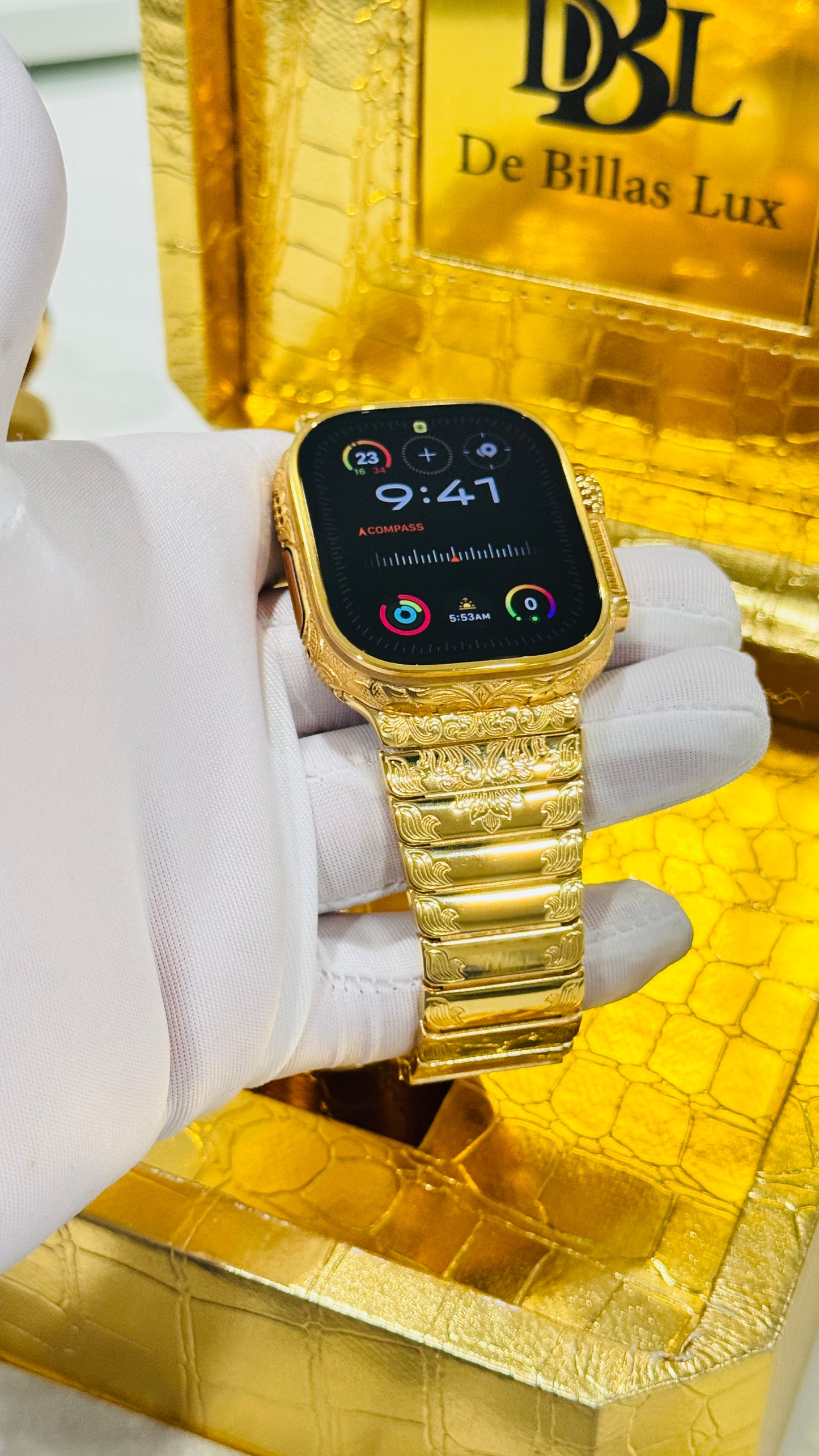 Custom 24k Gold Engraved 49mm Apple Watch ULTRA 2 24k Gold Engraved Link Band