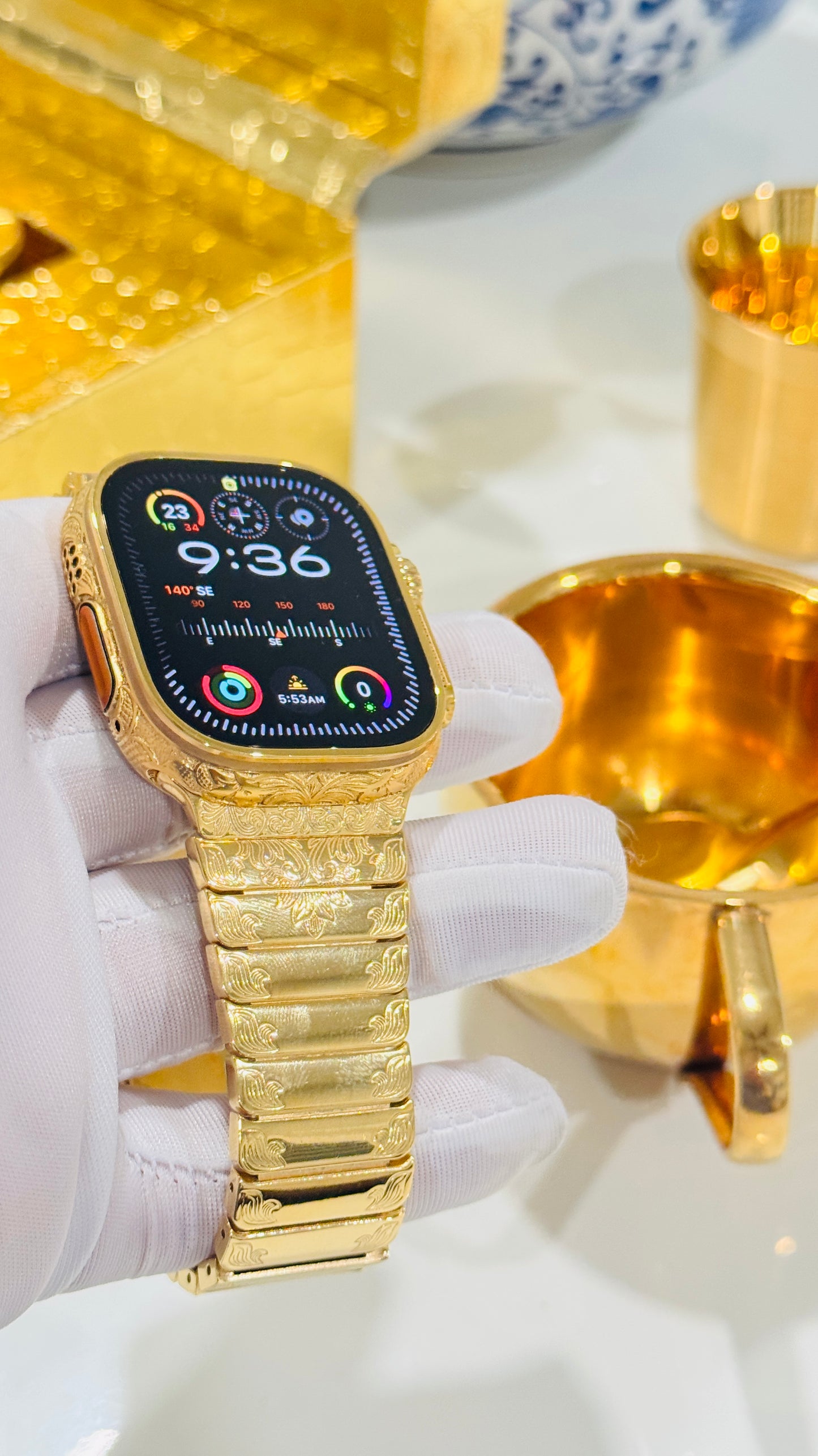 Custom 24k Gold Engraved 49mm Apple Watch ULTRA 2 24k Gold Engraved Link Band