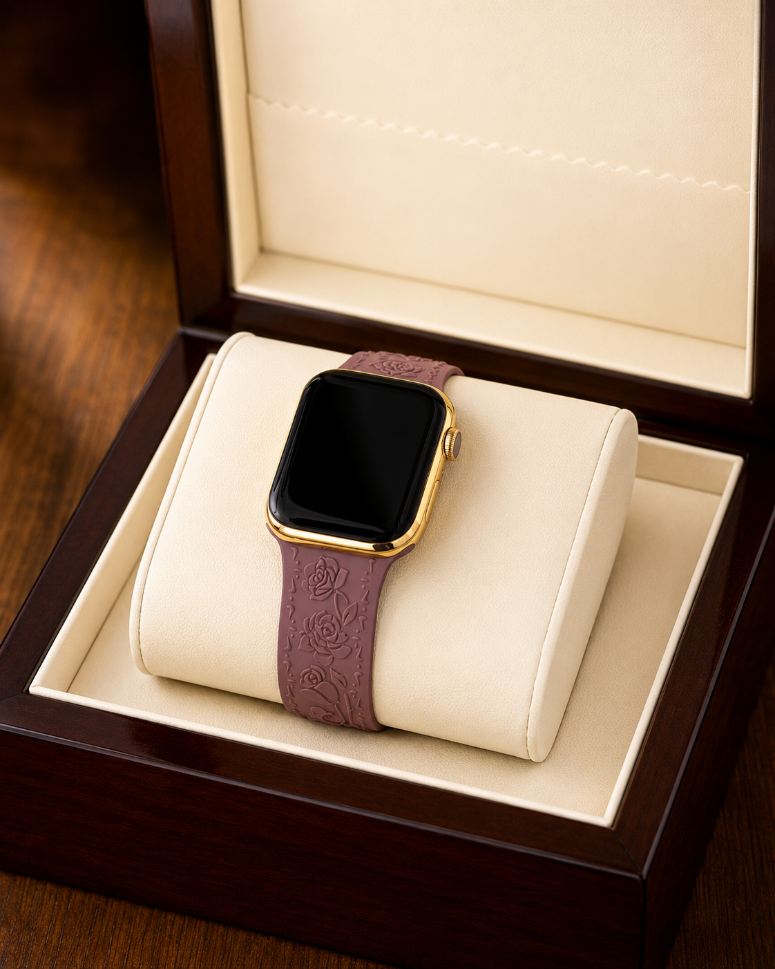 Custom 24K Gold-Plated Apple Watch Series 9 with Purple Coquette Sport Band