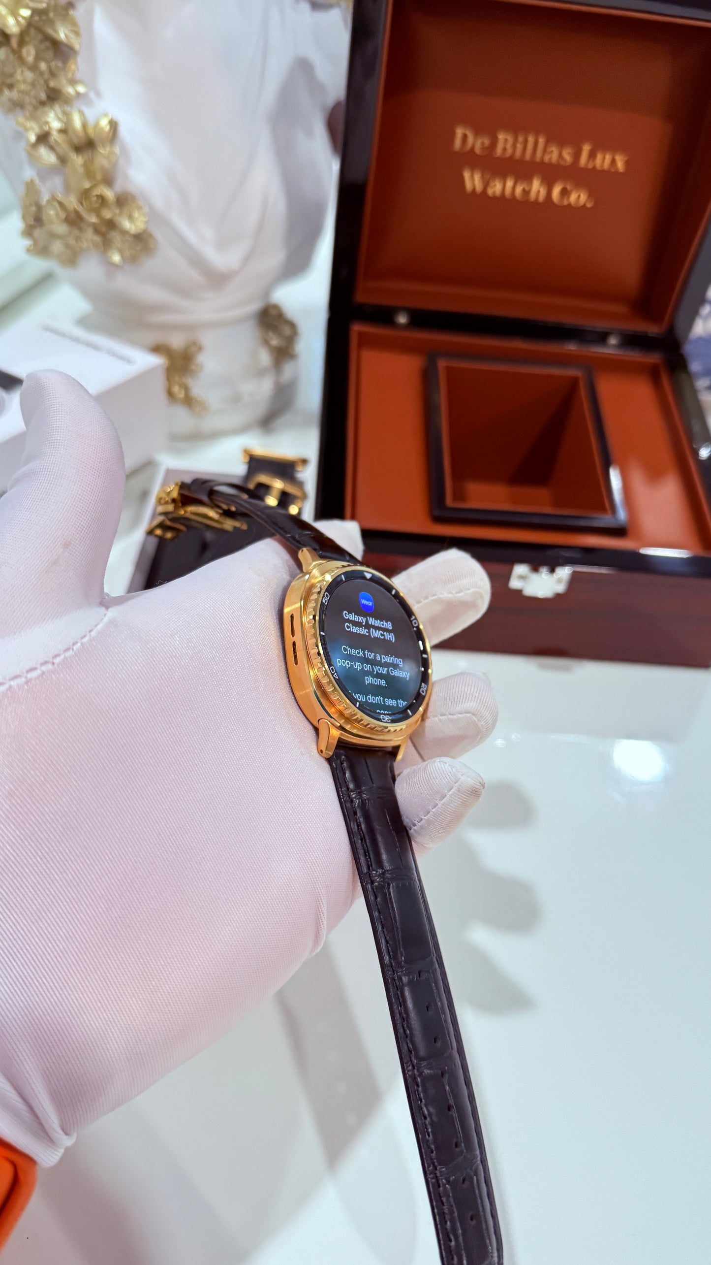 Custom 24k Gold Plated 46mm Samsung Galaxy Watch 8 Classic Black Leather 2 Bands