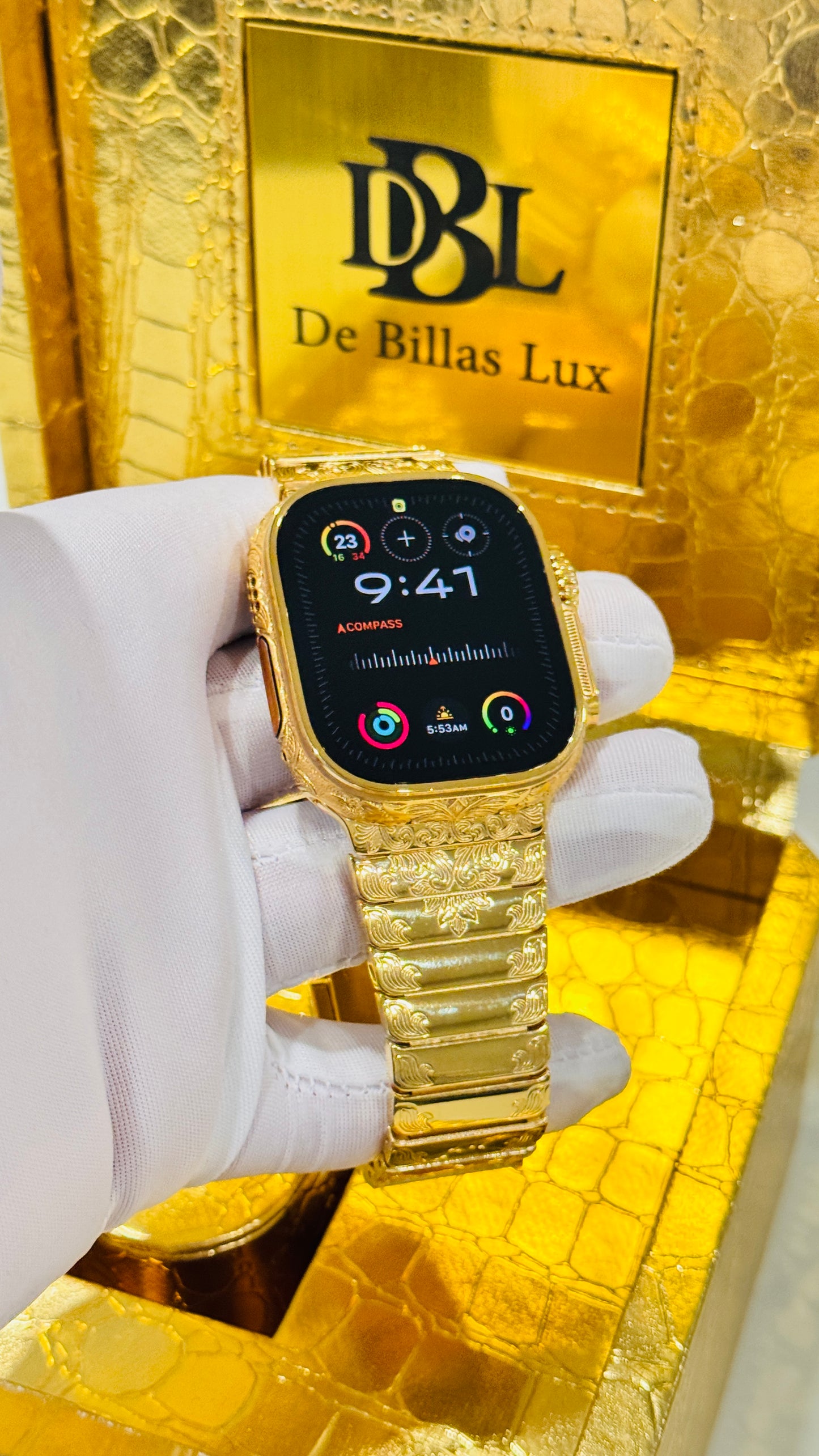 Custom 24k Gold Engraved 49mm Apple Watch ULTRA 2 24k Gold Engraved Link Band