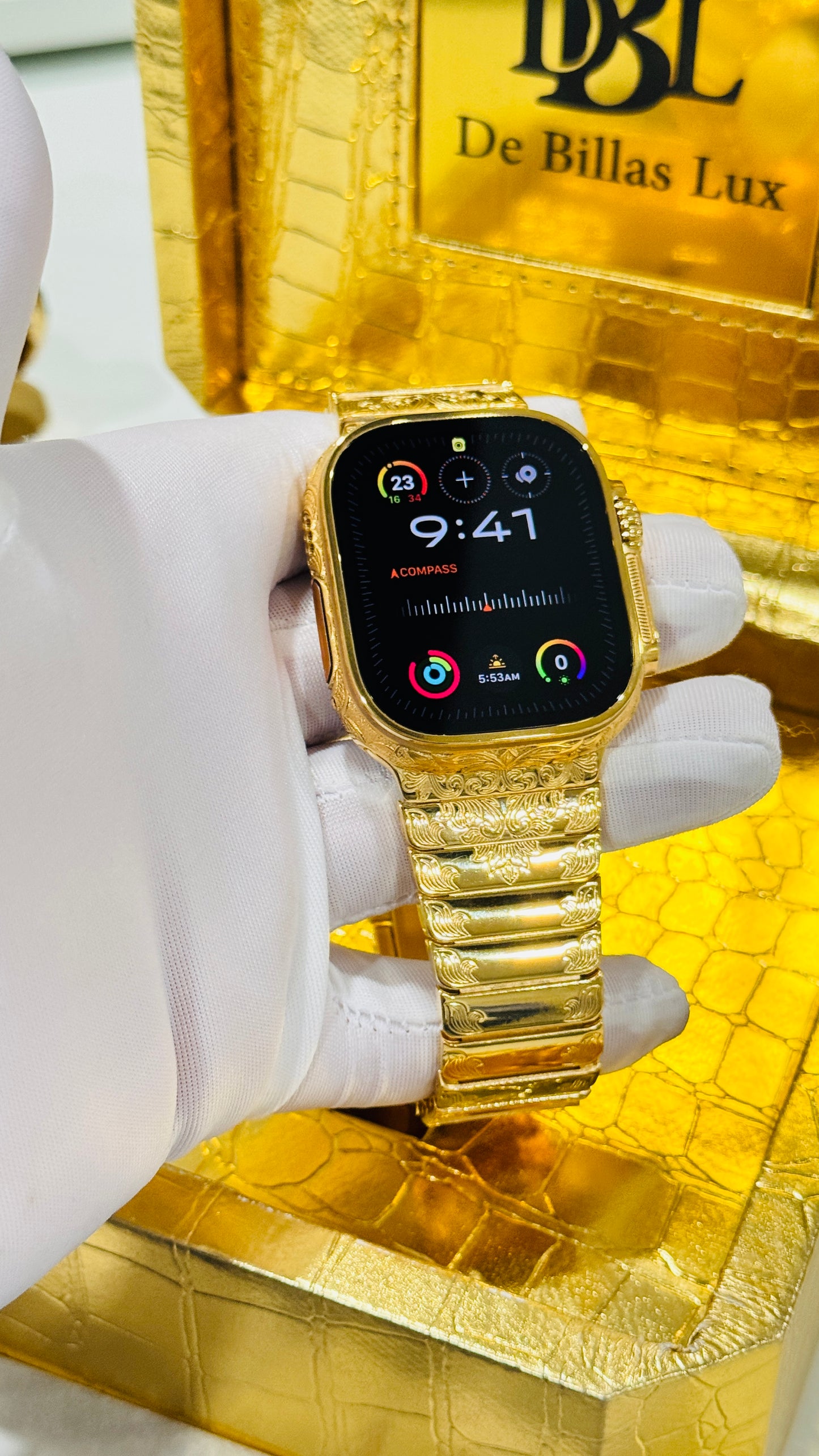 Custom 24k Gold Engraved 49mm Apple Watch ULTRA 2 24k Gold Engraved Link Band