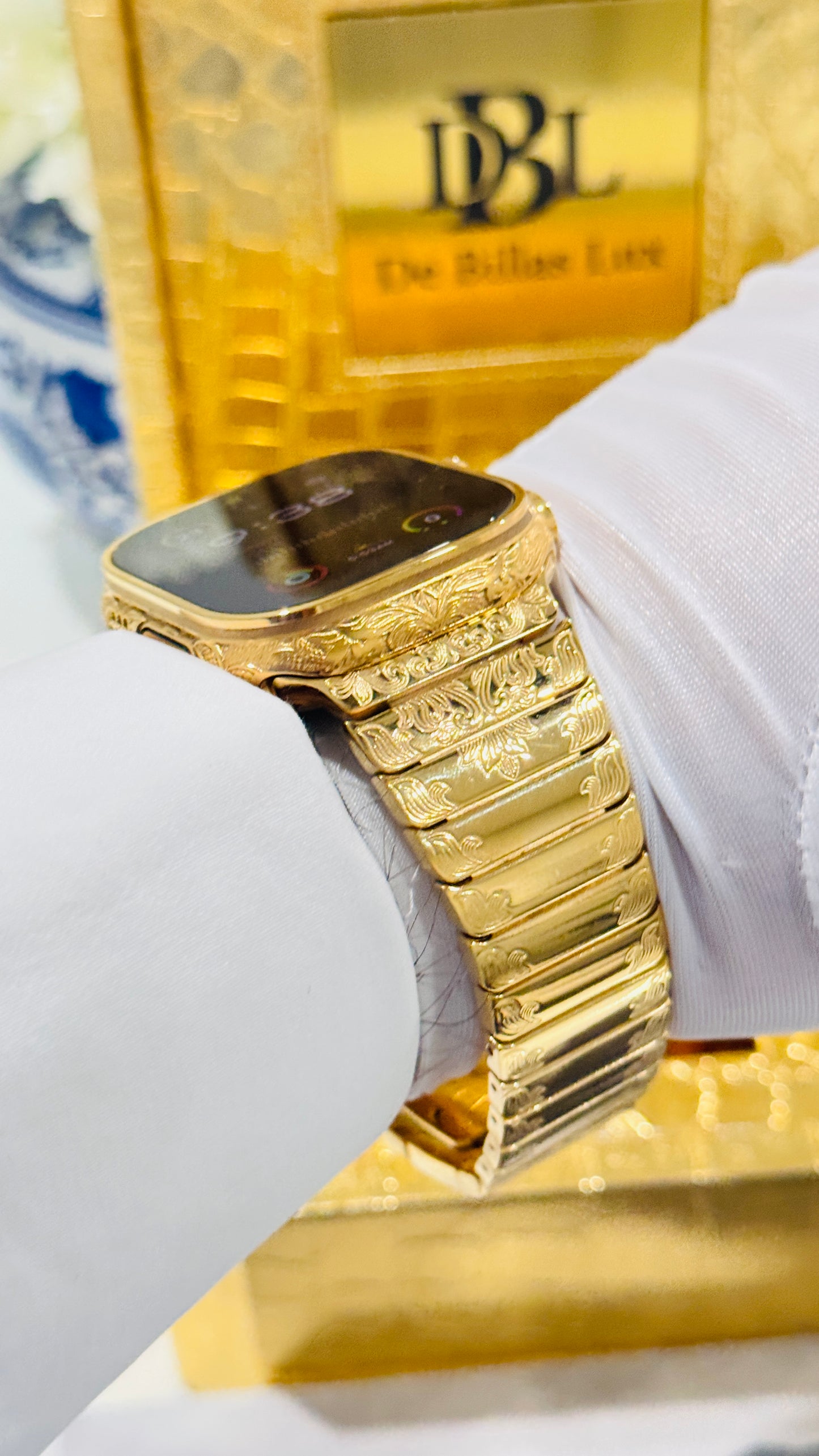 Custom 24k Gold Engraved 49mm Apple Watch ULTRA 2 24k Gold Engraved Link Band