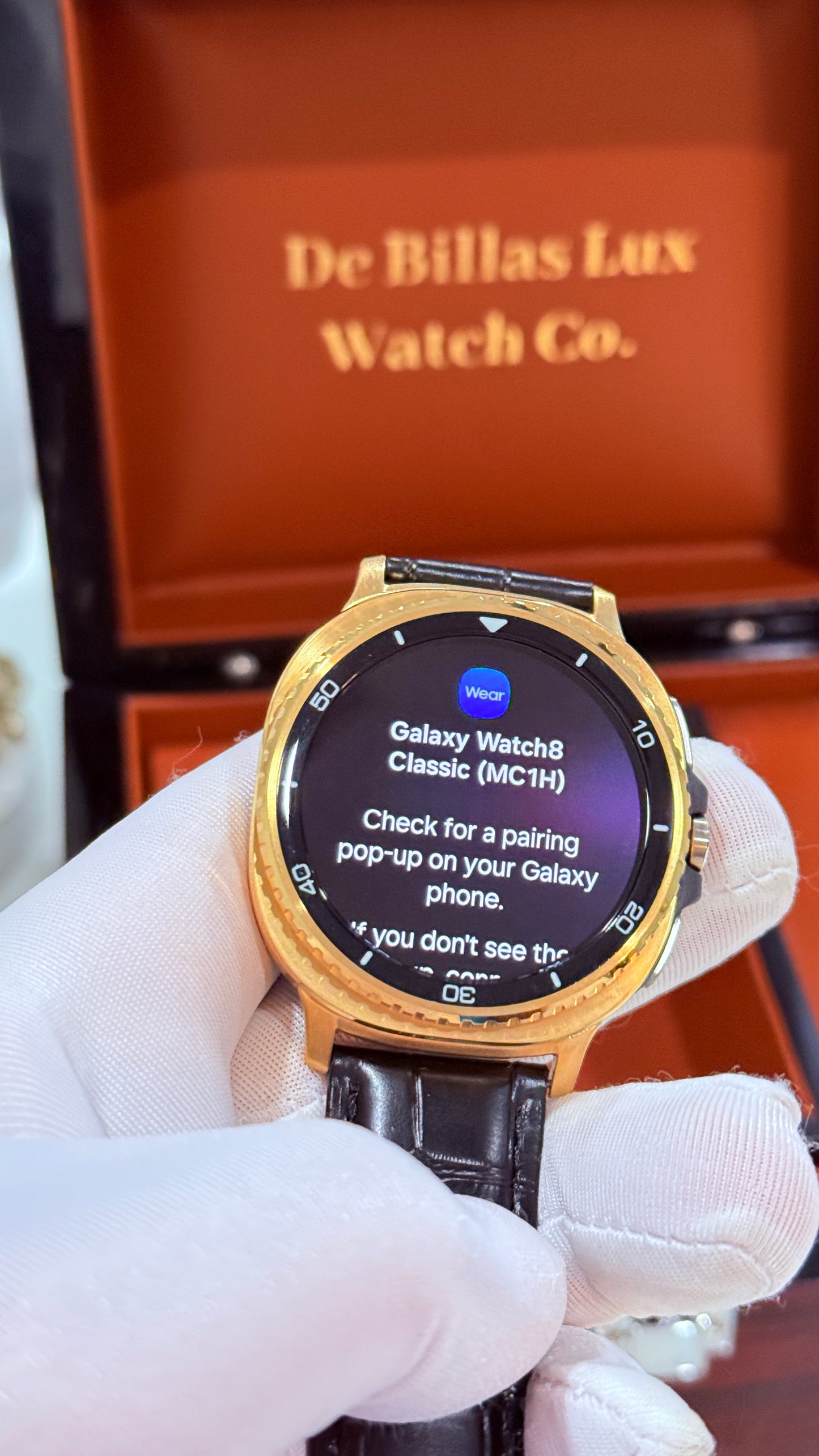 Custom 24k Gold Plated 46mm Samsung Galaxy Watch 8 Classic Black Leather 2 Bands