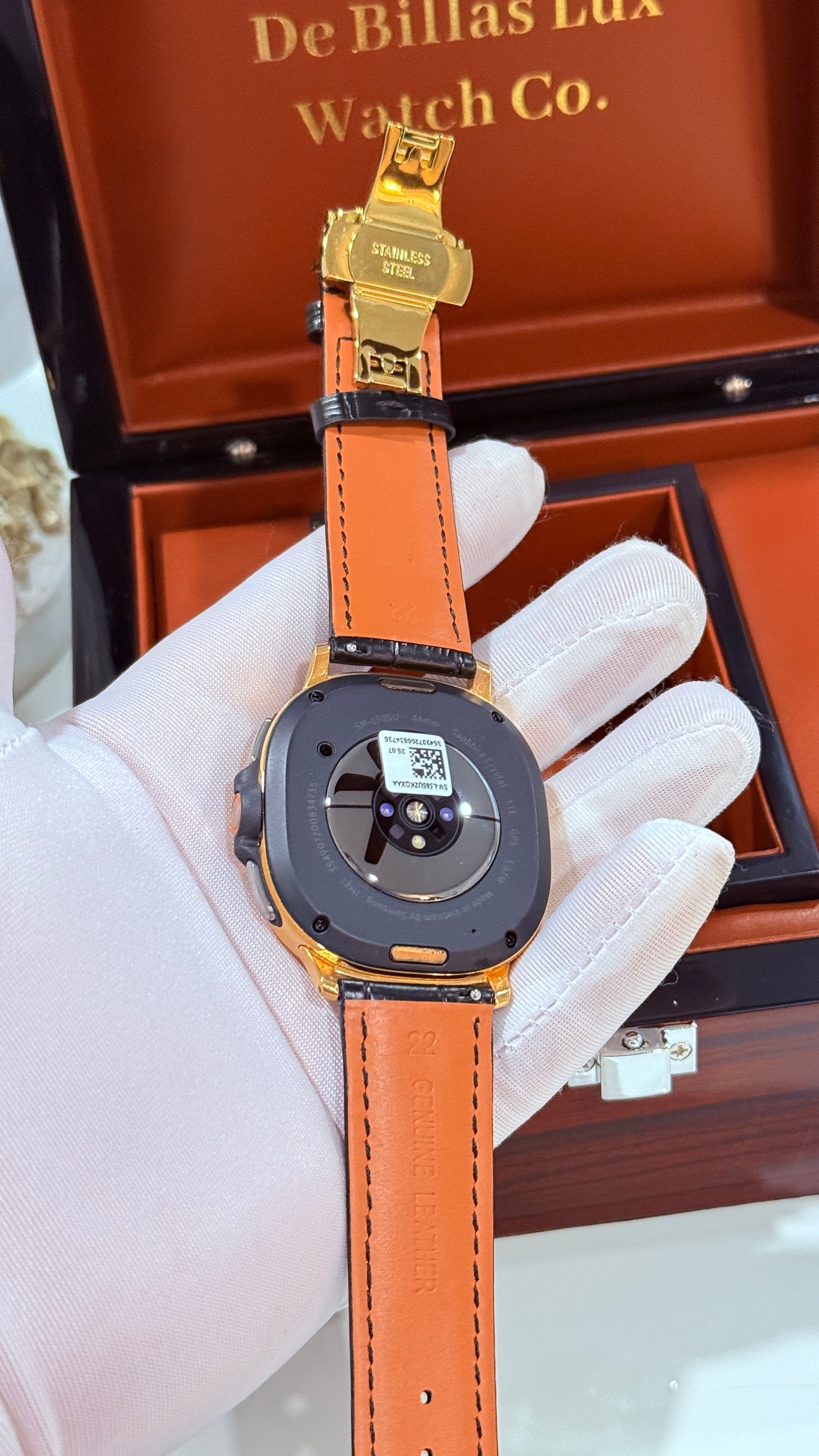 Custom 24k Gold Plated 46mm Samsung Galaxy Watch 8 Classic Black Leather 2 Bands