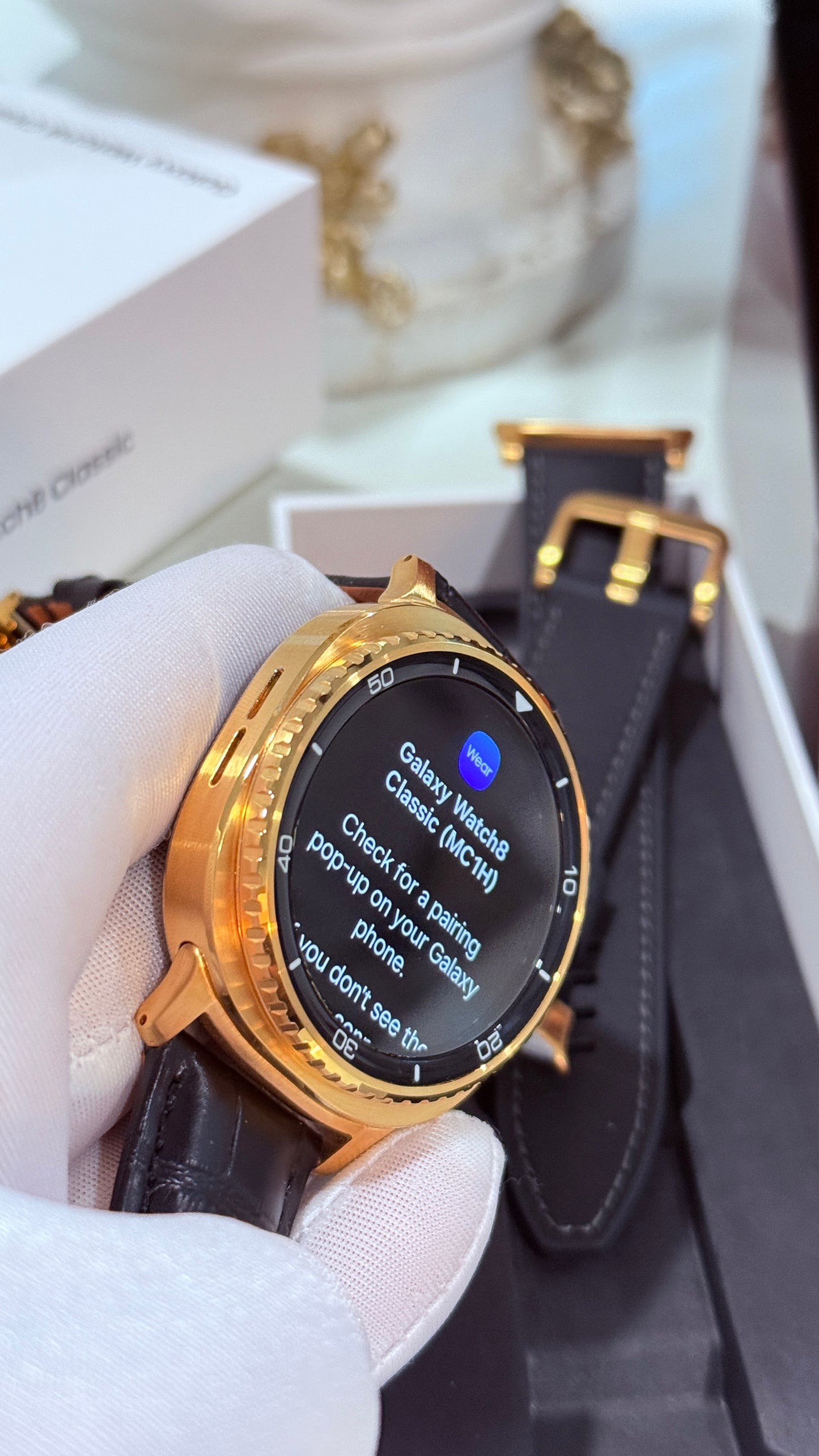 Custom 24k Gold Plated 46mm Samsung Galaxy Watch 8 Classic Black Leather 2 Bands