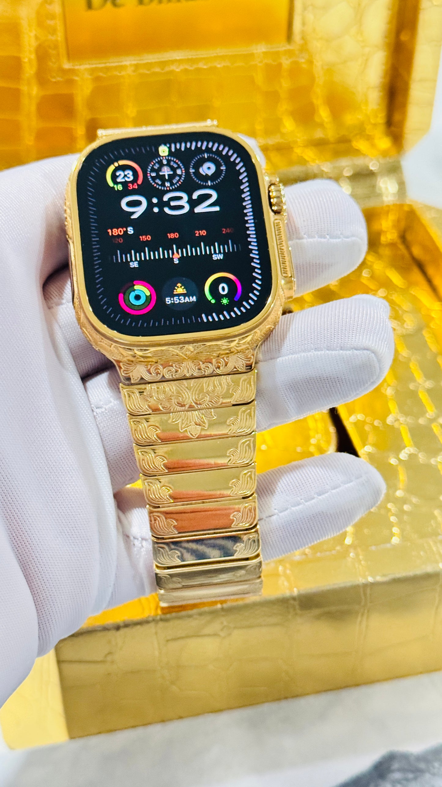 Custom 24k Gold Engraved 49mm Apple Watch ULTRA 2 24k Gold Engraved Link Band