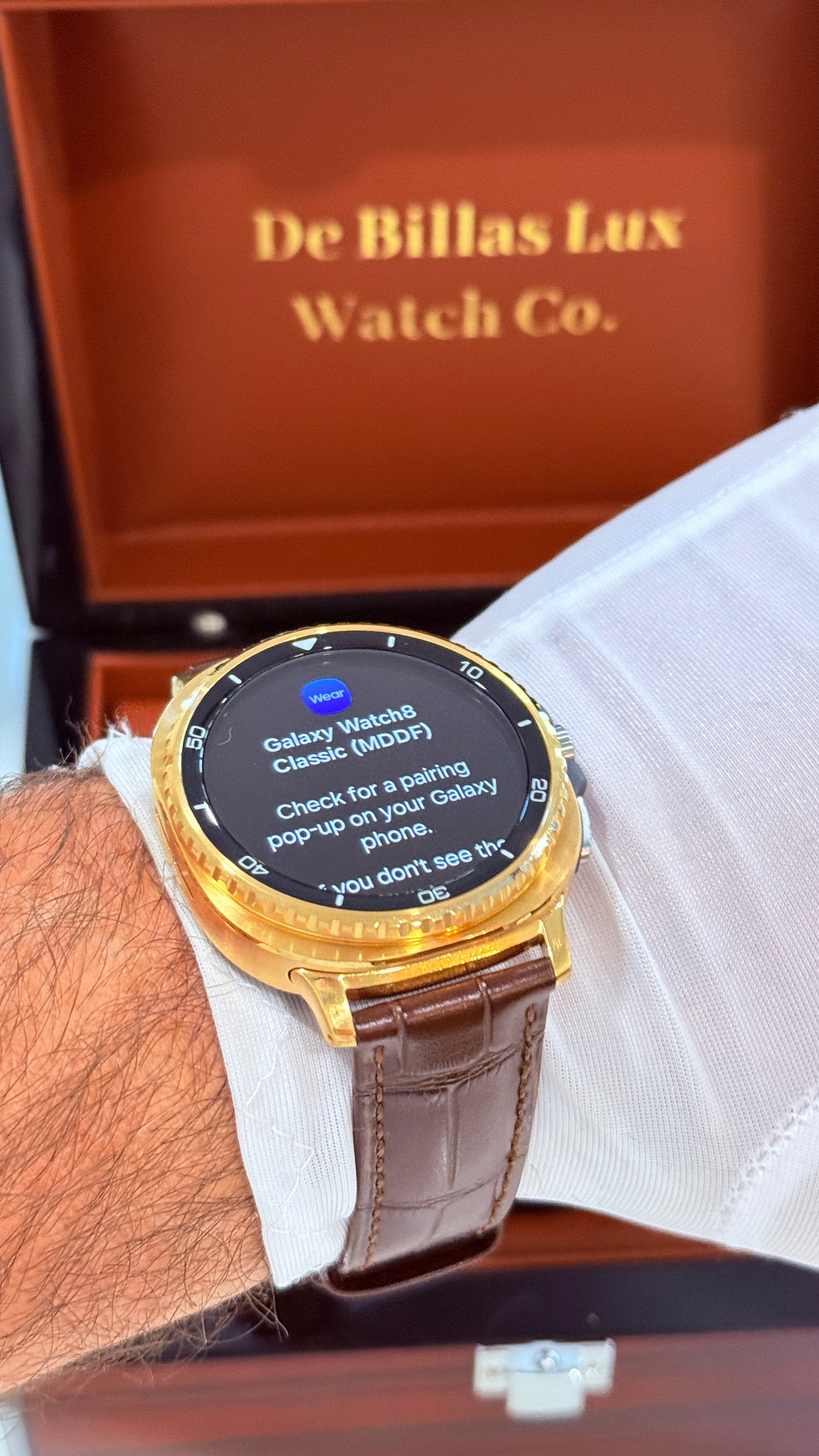 Custom 24k Gold Samsung Galaxy Watch 8 Classic Brown Leather Band