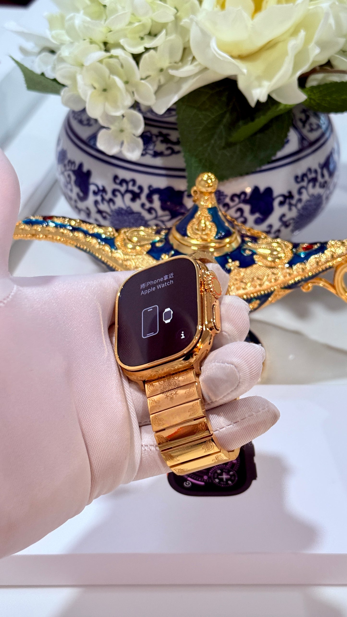 Apple Watch Ultra 3 Custom 24K Gold Polished Engraved Edition with Matching Gold Bracelet