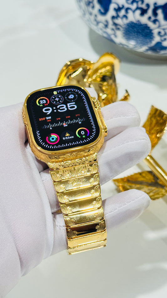 Custom 24k Gold Engraved 49mm Apple Watch ULTRA 3 24k Gold Engraved Link Band