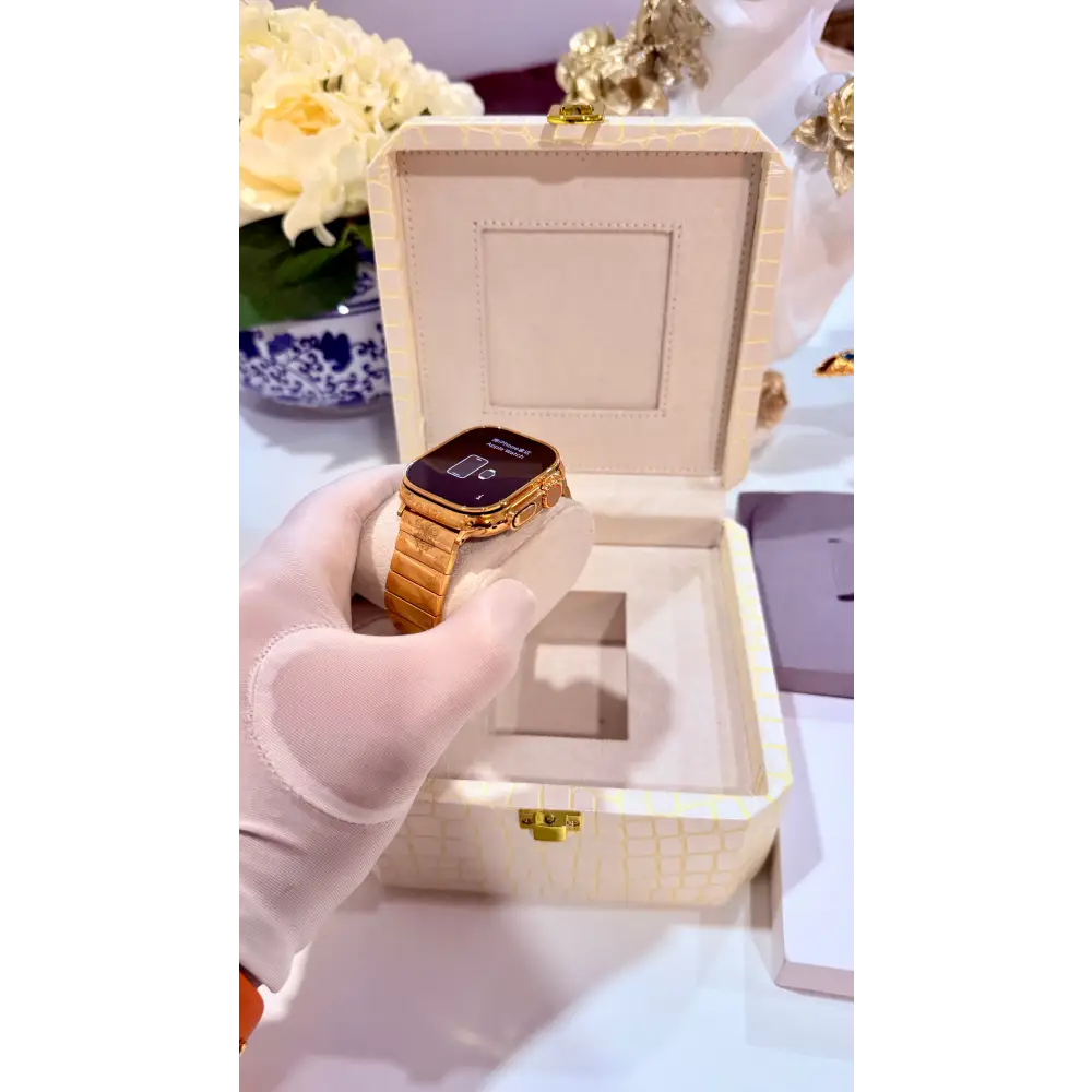 De Billas Lux Custom 24K Gold Engraved Apple Watch Ultra Gold Band — product image 3