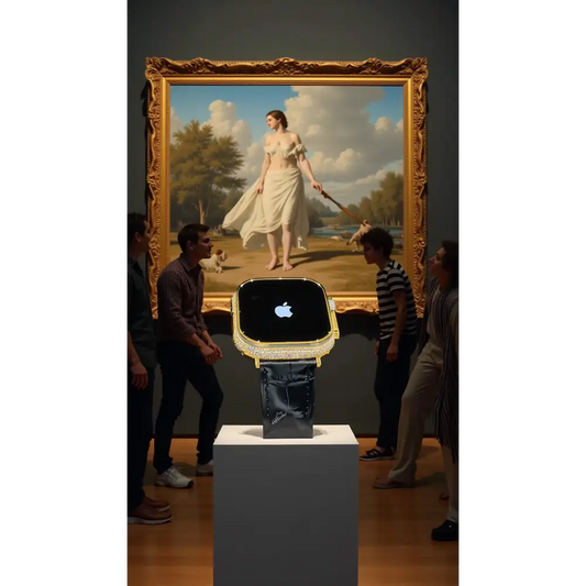 Custom 24K Gold Apple Watch Ultra 3 with Inlaid Diamonds & Black Leather Band – Luxury Gift Box Included