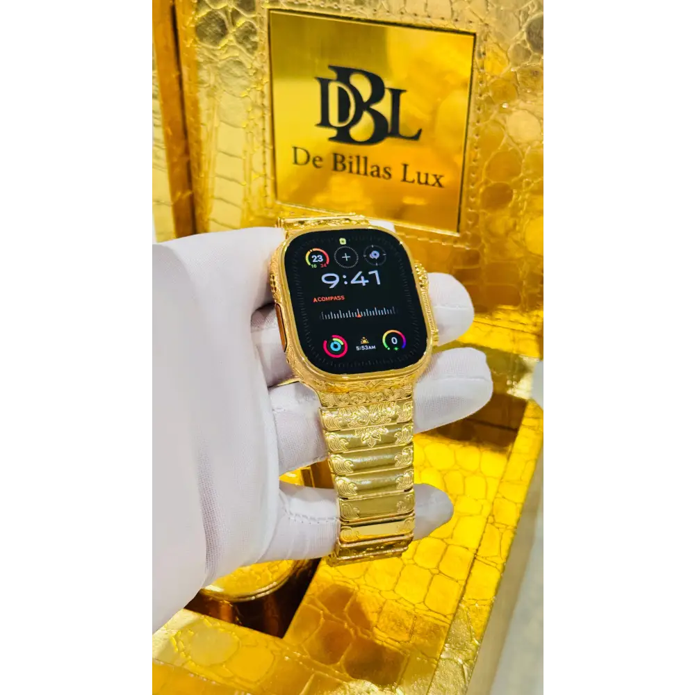 De Billas Lux Custom 24K Gold Engraved Apple Watch Ultra Gold Band — product image 14