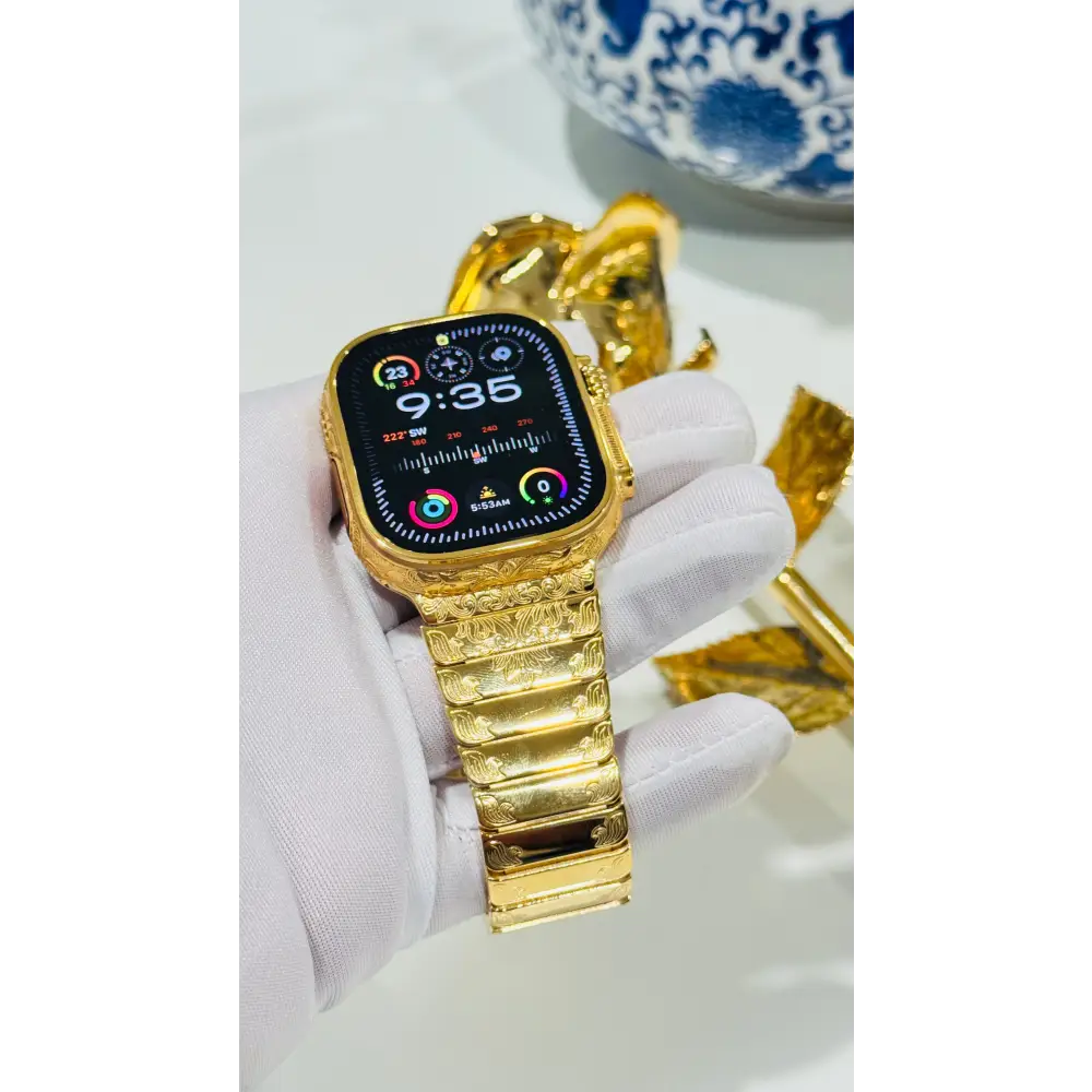De Billas Lux Custom 24K Gold Engraved Apple Watch Ultra Gold Band — product image 2