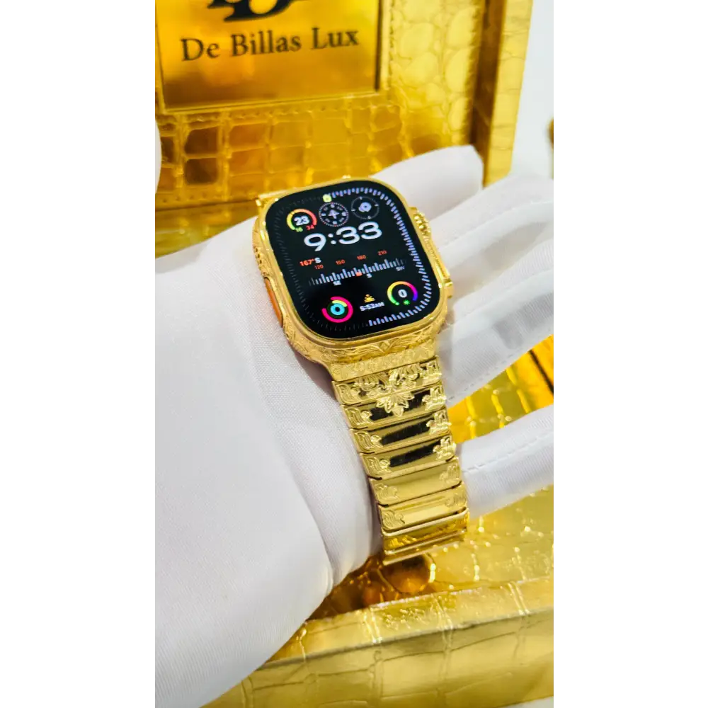 De Billas Lux Custom 24K Gold Engraved Apple Watch Ultra Gold Band — product image 4
