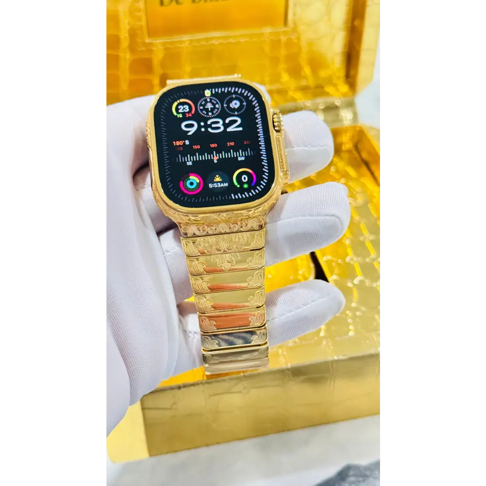 De Billas Lux Custom 24K Gold Engraved Apple Watch Ultra Gold Band — product image 3