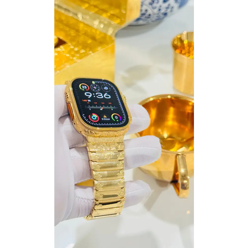 De Billas Lux Custom 24K Gold Engraved Apple Watch Ultra Gold Band — product image 5