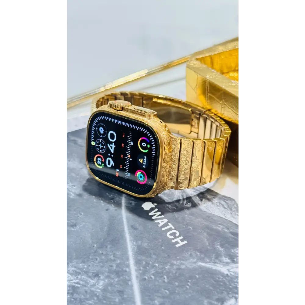 De Billas Lux Custom 24K Gold Engraved Apple Watch Ultra Gold Band — product image 12