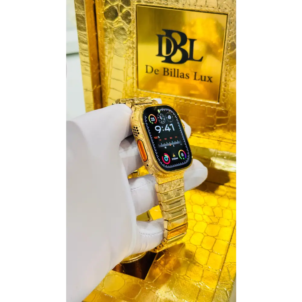 De Billas Lux Custom 24K Gold Engraved Apple Watch Ultra Gold Band — product image 16