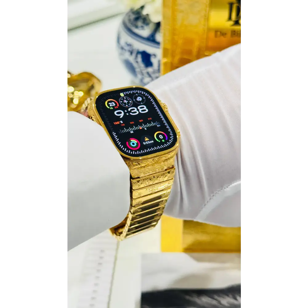 De Billas Lux Custom 24K Gold Engraved Apple Watch Ultra Gold Band — product image 6