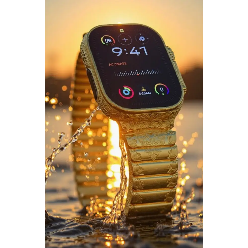 De Billas Lux Custom 24K Gold Engraved Apple Watch Ultra Gold Band — product image 1
