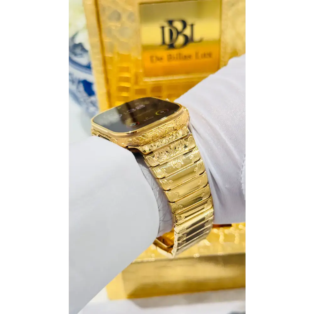 De Billas Lux Custom 24K Gold Engraved Apple Watch Ultra Gold Band — product image 8