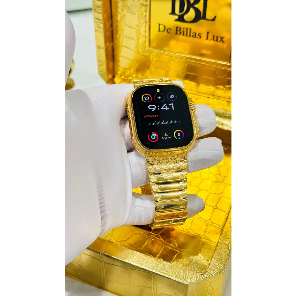 De Billas Lux Custom 24K Gold Engraved Apple Watch Ultra Gold Band — product image 15