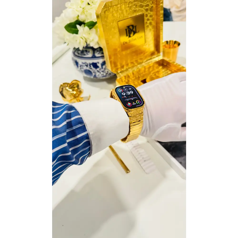 De Billas Lux Custom 24K Gold Engraved Apple Watch Ultra Gold Band — product image 9