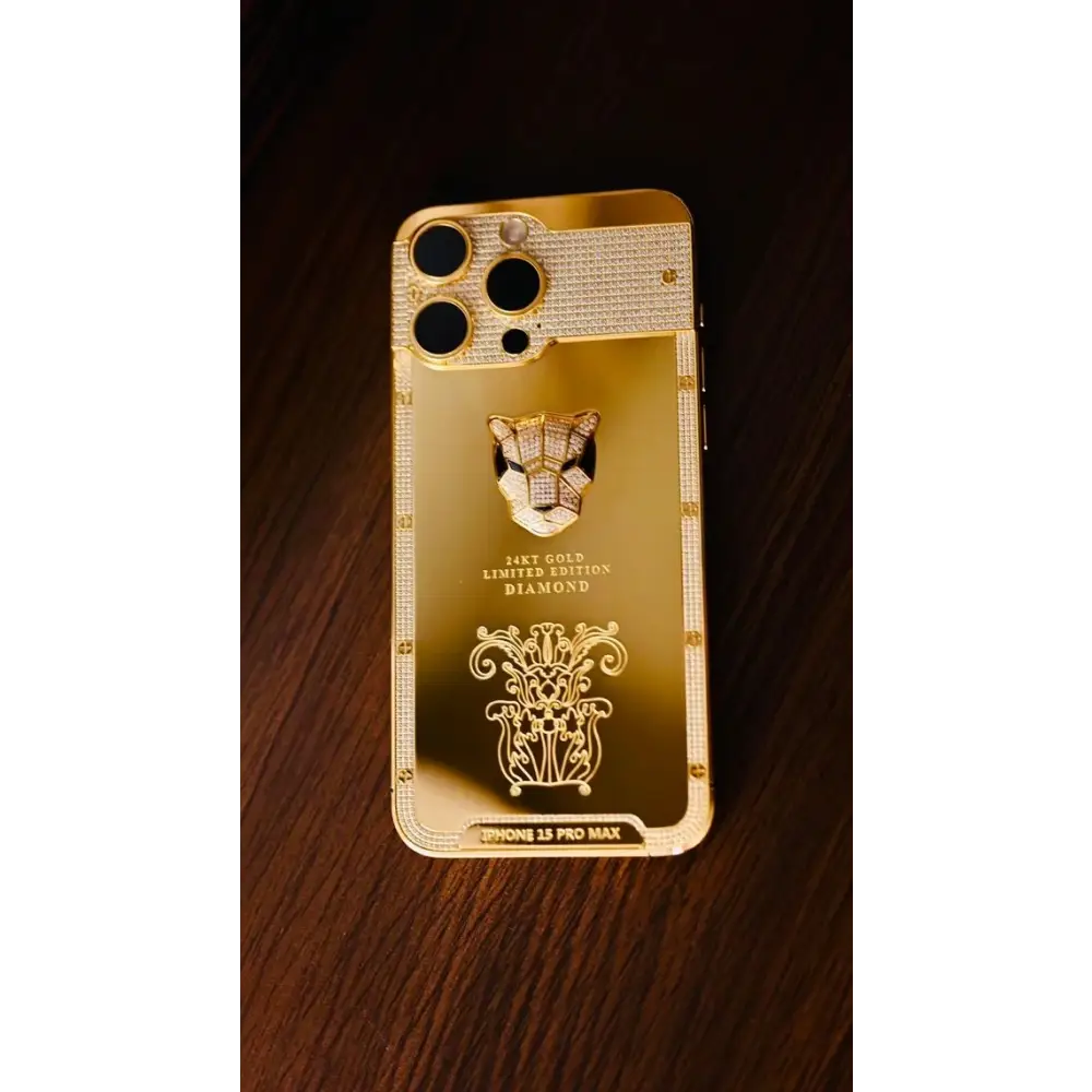 Custom 24k Gold Engraved iPhone 16 Pro Max 1TB Diamond Incrustation