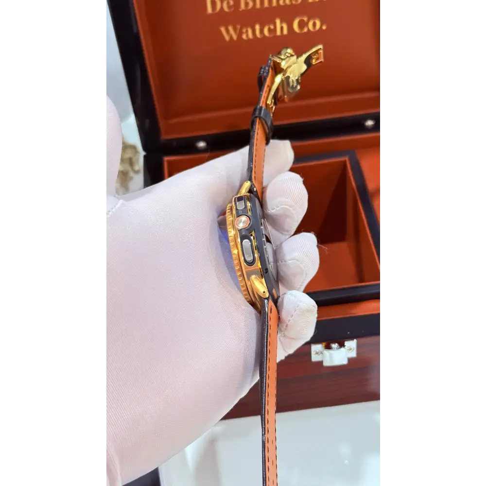 Custom 24k Gold Plated 46mm Samsung Galaxy Watch 8 Classic Black Leather 2 Bands