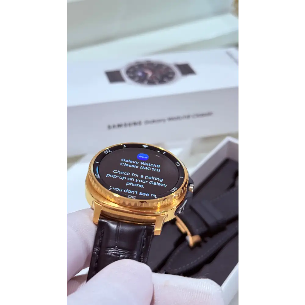 Custom 24k Gold Plated 46mm Samsung Galaxy Watch 8 Classic Black Leather 2 Bands