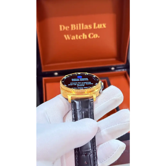 Custom 24k Gold Plated 46mm Samsung Galaxy Watch 8 Classic Black Leather 2 Bands