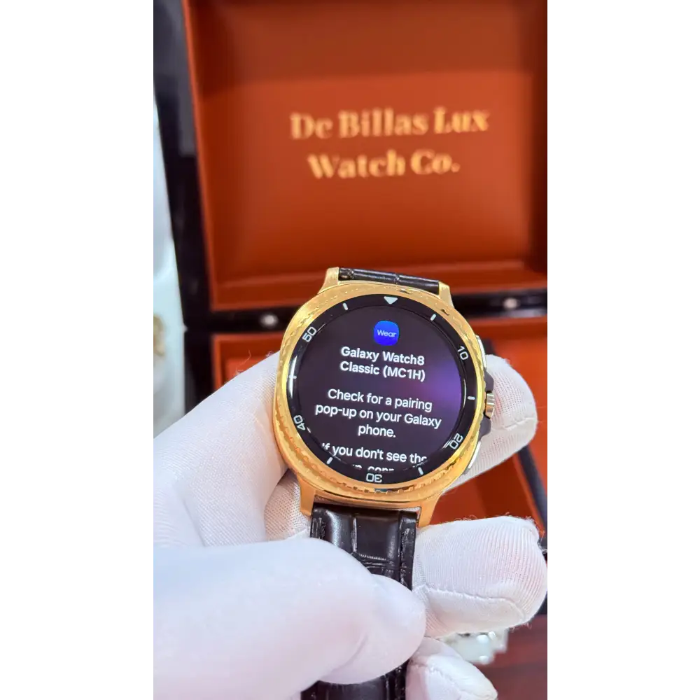 Custom 24k Gold Plated 46mm Samsung Galaxy Watch 8 Classic Black Leather 2 Bands