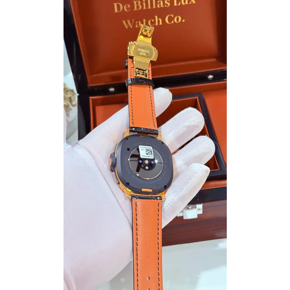 Custom 24k Gold Plated 46mm Samsung Galaxy Watch 8 Classic Black Leather 2 Bands