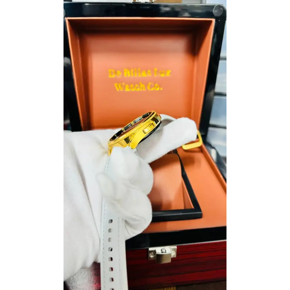 Custom 24k Gold Samsung Galaxy Watch 6 47mm with a Fabric Gray Band Bluetooth Model