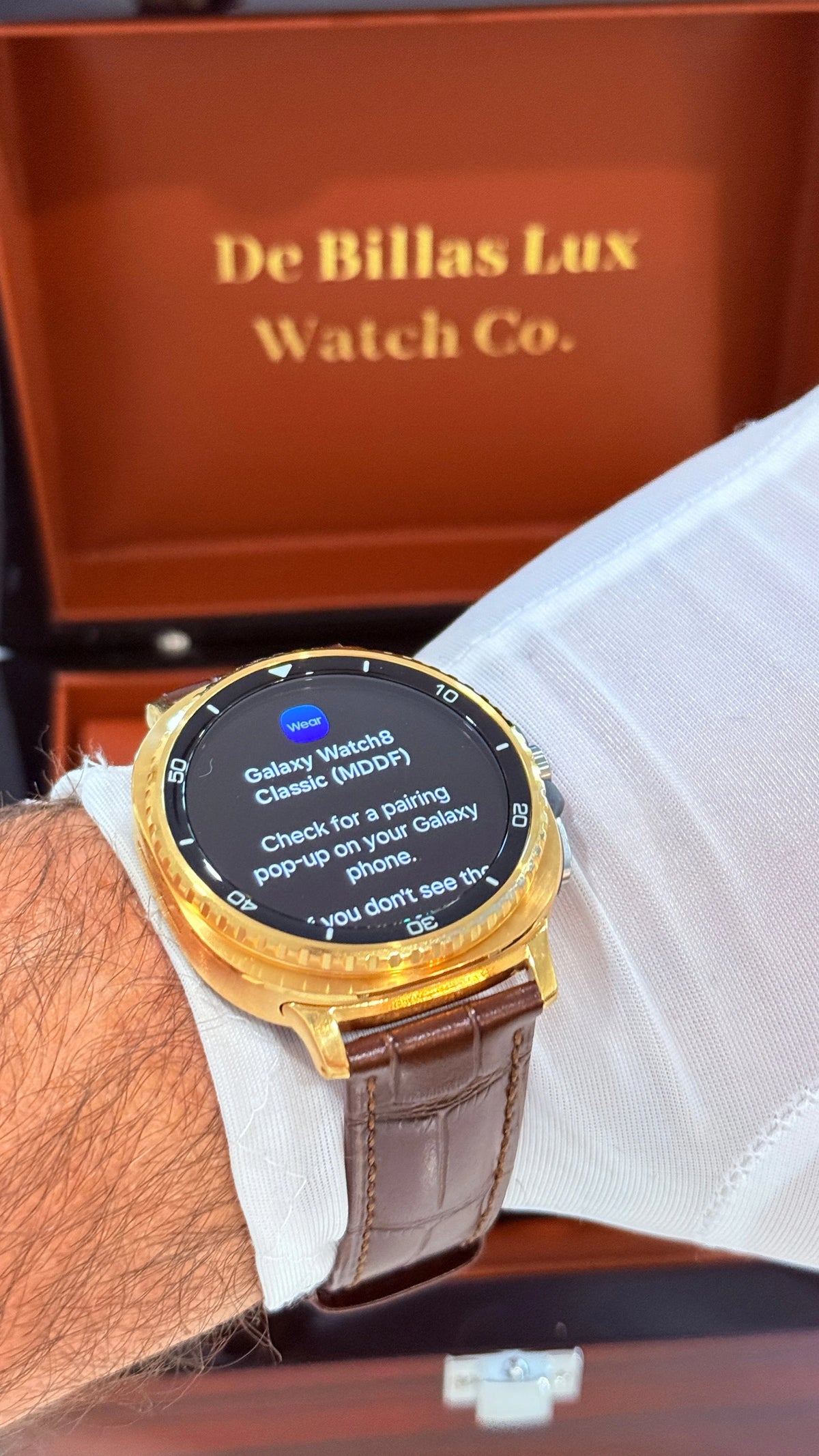 Custom 24k Gold Samsung Galaxy Watch 8 Classic Brown Leather Band