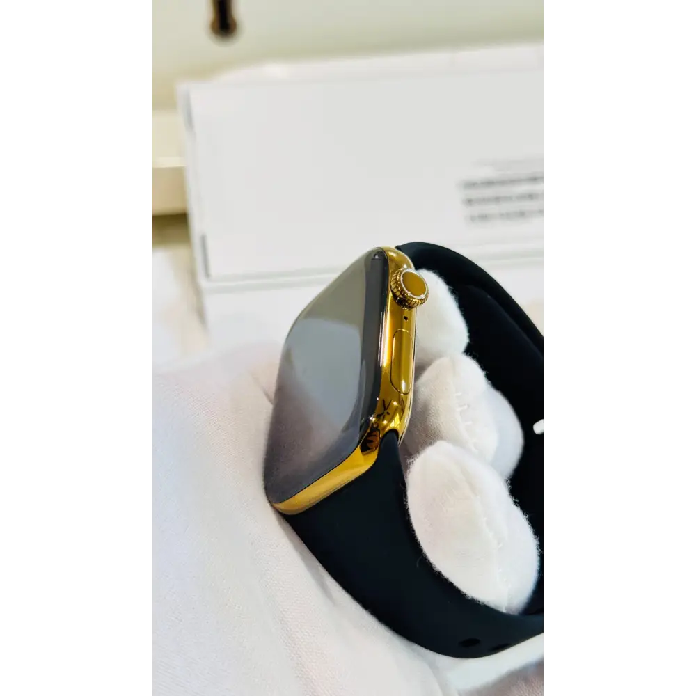 De Billas Lux Custom Polished Gold 42mm Apple Watch Series Black Band — product image 2