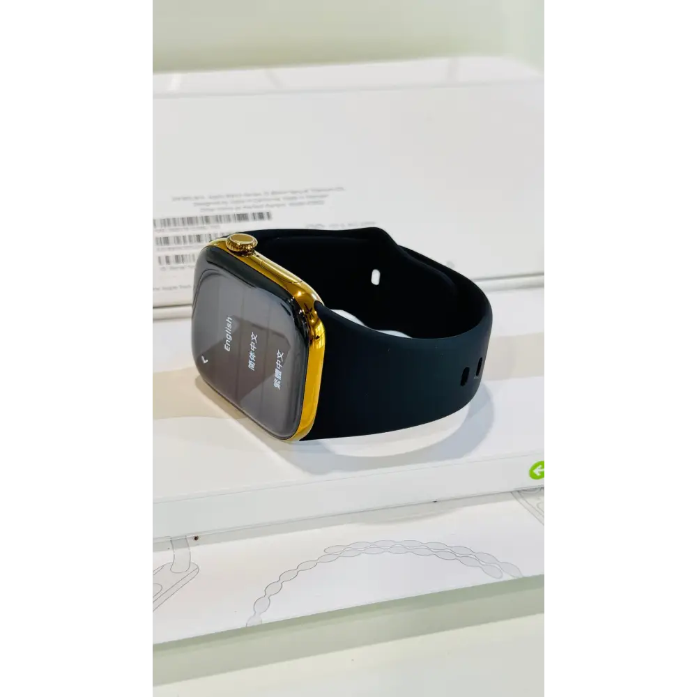 De Billas Lux Custom Polished Gold 46mm Apple Watch Series Black Band — product image 4