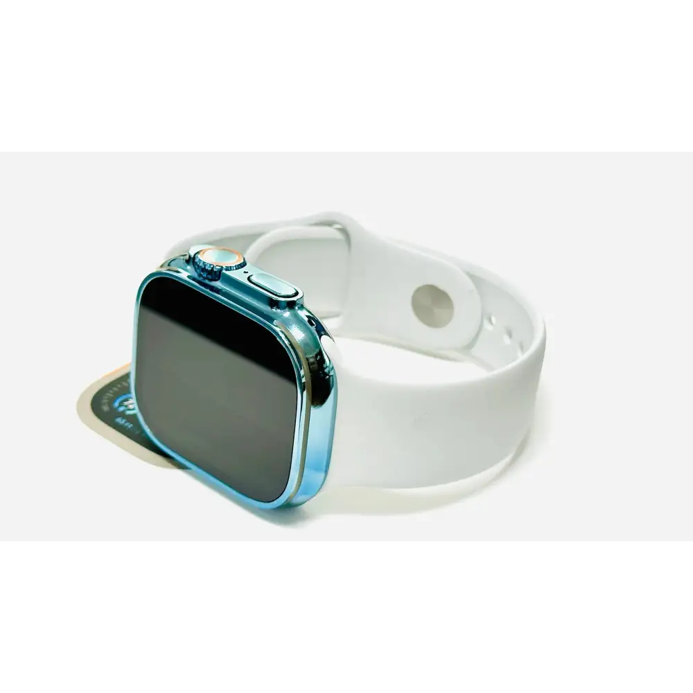 Custom Sky Blue Apple Watch ULTRA 2 49mm Polished and Anodized with White Sport Band
