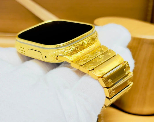 Custom 24k Gold Engraved 49mm Apple Watch ULTRA 2 with a 24k Gold Engraved Link Band